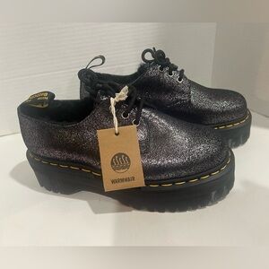 Dr Martens 1461 Quad FL Platform Oxford Glitter Fur-Lined Shoes Women's Size 8